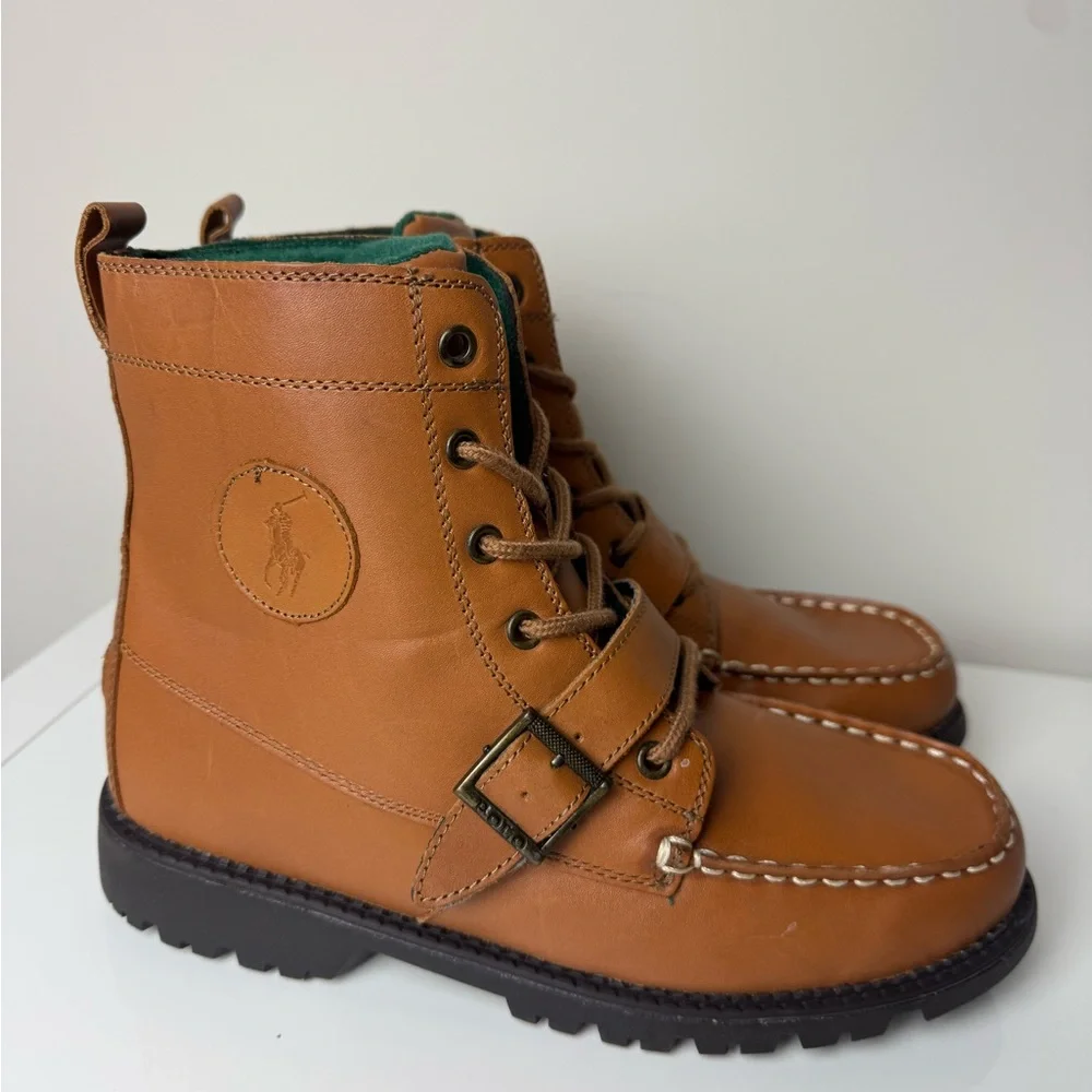 Polo Ralph Lauren Ranger Hi II Boys‎ Leather Boots Tan Burnished 6.5